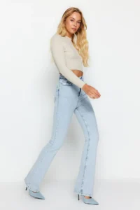 TRENDYOLMİLLA Light Blue High Waist Middle Flexible Flare jeans flared leg - Image 3