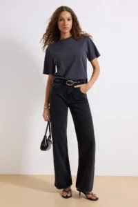 TRENDYOLMİLLA Anthracite High Waist Wide Leg Wide Leg 100% Cotton Non-Stretch jeans