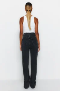 TRENDYOLMİLLA Anthracite High Waist Wide Leg Wide Leg 100% Cotton Non-Stretch jeans - Image 10