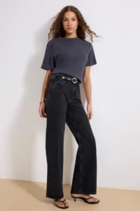 TRENDYOLMİLLA Anthracite High Waist Wide Leg Wide Leg 100% Cotton Non-Stretch jeans - Image 2