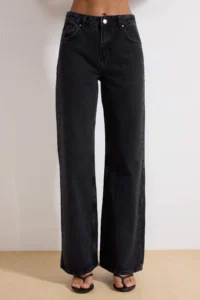TRENDYOLMİLLA Anthracite High Waist Wide Leg Wide Leg 100% Cotton Non-Stretch jeans - Image 3