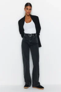 TRENDYOLMİLLA Anthracite High Waist Wide Leg Wide Leg 100% Cotton Non-Stretch jeans - Image 5