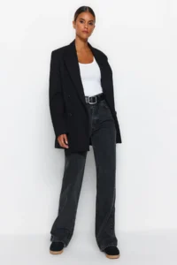TRENDYOLMİLLA Anthracite High Waist Wide Leg Wide Leg 100% Cotton Non-Stretch jeans - Image 6