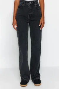 TRENDYOLMİLLA Anthracite High Waist Wide Leg Wide Leg 100% Cotton Non-Stretch jeans - Image 8