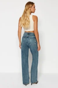 TRENDYOLMİLLA Mavi Soluk Efekt Vintage High Waist Wide Leg Wide Leg 100% Cotton Non-Stretch jeans - Image 11
