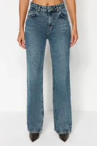 TRENDYOLMİLLA Mavi Soluk Efekt Vintage High Waist Wide Leg Wide Leg 100% Cotton Non-Stretch jeans - Image 8