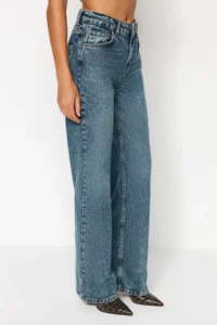 TRENDYOLMİLLA Mavi Soluk Efekt Vintage High Waist Wide Leg Wide Leg 100% Cotton Non-Stretch jeans - Image 9