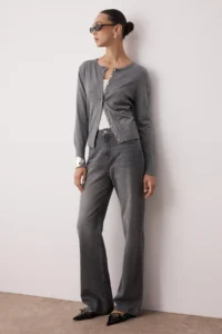TRENDYOLMİLLA Gray High Waist Wide Leg Wide Leg 100% Cotton Non-Stretch jeans