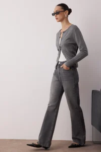 TRENDYOLMİLLA Gray High Waist Wide Leg Wide Leg 100% Cotton Non-Stretch jeans - Image 2