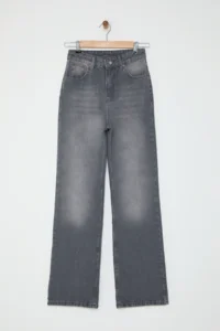 TRENDYOLMİLLA Gray High Waist Wide Leg Wide Leg 100% Cotton Non-Stretch jeans - Image 5