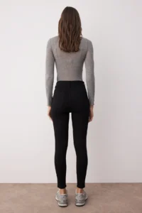TRENDYOLMİLLA Fading Black Front buttoned High Waist Extra Flexible skinny Bodysuit hugging jeans - Image 4