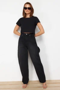 TRENDYOLMİLLA Black More Sustainable Bol Kesim High Waist Loose Baggy jeans - Image 2