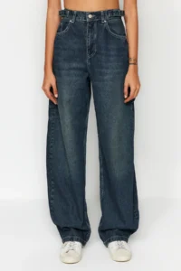 TRENDYOLMİLLA More Sustainable Dark Blue Wash Effect Loose Cut High Waist Loose Baggy jeans - Image 4