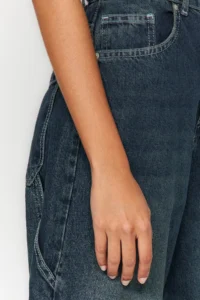 TRENDYOLMİLLA More Sustainable Dark Blue Wash Effect Loose Cut High Waist Loose Baggy jeans - Image 5