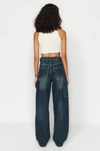 TRENDYOLMİLLA More Sustainable Dark Blue Wash Effect Loose Cut High Waist Loose Baggy jeans - Image 6