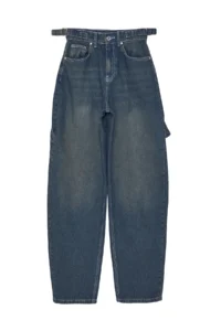 TRENDYOLMİLLA More Sustainable Dark Blue Wash Effect Loose Cut High Waist Loose Baggy jeans - Image 7