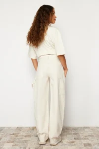 TRENDYOLMİLLA Ecru Bol Kesim High Waist Carpenter Loose Baggy 100% Cotton Non-Stretch jeans - Image 11