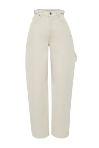 TRENDYOLMİLLA Ecru Bol Kesim High Waist Carpenter Loose Baggy 100% Cotton Non-Stretch jeans - Image 16
