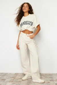 TRENDYOLMİLLA Ecru Bol Kesim High Waist Carpenter Loose Baggy 100% Cotton Non-Stretch jeans - Image 6