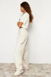 TRENDYOLMİLLA Ecru Bol Kesim High Waist Carpenter Loose Baggy 100% Cotton Non-Stretch jeans - Image 7