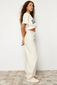 TRENDYOLMİLLA Ecru Bol Kesim High Waist Carpenter Loose Baggy 100% Cotton Non-Stretch jeans - Image 8