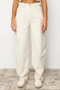 TRENDYOLMİLLA Ecru Bol Kesim High Waist Carpenter Loose Baggy 100% Cotton Non-Stretch jeans - Image 9
