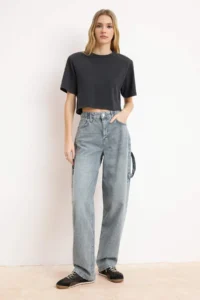 TRENDYOLMİLLA Gray High Waist Bol Kesim Loose Baggy jeans