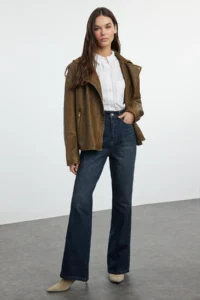 TRENDYOLMİLLA Dark Blue High Waist Wide Leg Wide Leg jeans 100% Cotton Non-Stretch