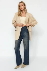 TRENDYOLMİLLA Dark Blue High Waist Wide Leg Wide Leg jeans 100% Cotton Non-Stretch - Image 10