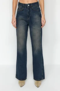 TRENDYOLMİLLA Dark Blue High Waist Wide Leg Wide Leg jeans 100% Cotton Non-Stretch - Image 12