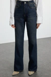 TRENDYOLMİLLA Dark Blue High Waist Wide Leg Wide Leg jeans 100% Cotton Non-Stretch - Image 3