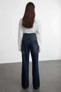 TRENDYOLMİLLA Dark Blue High Waist Wide Leg Wide Leg jeans 100% Cotton Non-Stretch - Image 5
