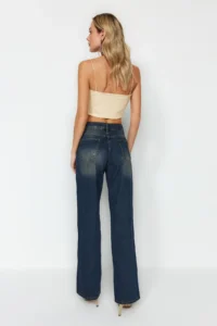 TRENDYOLMİLLA Dark Blue High Waist Wide Leg Wide Leg jeans 100% Cotton Non-Stretch - Image 7