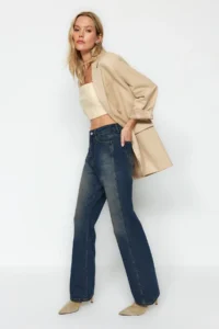 TRENDYOLMİLLA Dark Blue High Waist Wide Leg Wide Leg jeans 100% Cotton Non-Stretch - Image 9