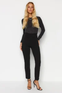TRENDYOLMİLLA Black Shaping High Waist ribbed Elastic Waist slim Fit Thick Knitting Pants