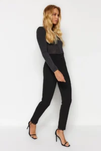 TRENDYOLMİLLA Black Shaping High Waist ribbed Elastic Waist slim Fit Thick Knitting Pants - Image 3