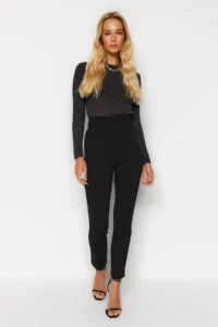 TRENDYOLMİLLA Black Shaping High Waist ribbed Elastic Waist slim Fit Thick Knitting Pants - Image 4