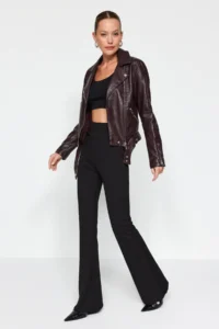 TRENDYOLMİLLA Black Thinner High Waist Flare/flared leg Knitting Pants - Image 3