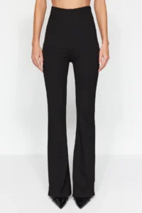 TRENDYOLMİLLA Black Thinner High Waist Flare/flared leg Knitting Pants - Image 4