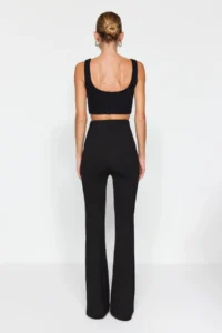 TRENDYOLMİLLA Black Thinner High Waist Flare/flared leg Knitting Pants - Image 6