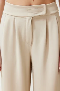 TRENDYOLMİLLA Stone Hook and Loop Closure Crepe High Waist pleated Wide Leg/Wide Cut Knitting Pants - Image 6