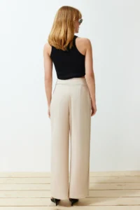 TRENDYOLMİLLA Stone Hook and Loop Closure Crepe High Waist pleated Wide Leg/Wide Cut Knitting Pants - Image 7
