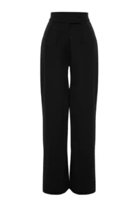 TRENDYOLMİLLA Black Hook and Loop Closure High Waist pleated Wide Leg/Wide Cut Knitting Pants - Image 11