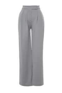 TRENDYOLMİLLA Yunus Gray Velcro Closure High Waist pleated Wide Leg/Wide Cut Knitting Pants - Image 6