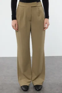 TRENDYOLMİLLA Dark Khaki Velcro Closure High Waist pleated Wide Leg/Wide Cut Pants