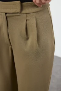 TRENDYOLMİLLA Dark Khaki Velcro Closure High Waist pleated Wide Leg/Wide Cut Pants - Image 4