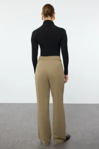 TRENDYOLMİLLA Dark Khaki Velcro Closure High Waist pleated Wide Leg/Wide Cut Pants - Image 5