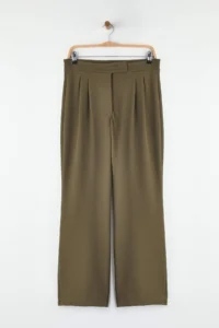 TRENDYOLMİLLA Dark Khaki Velcro Closure High Waist pleated Wide Leg/Wide Cut Pants - Image 6