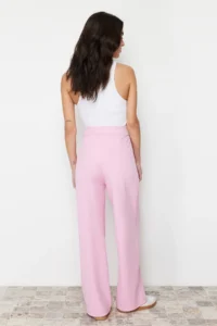 TRENDYOLMİLLA Pink Hook and Loop Closure High Waist pleated Wide Leg/Wide Cut Knitting Pants - Image 5