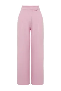 TRENDYOLMİLLA Pink Hook and Loop Closure High Waist pleated Wide Leg/Wide Cut Knitting Pants - Image 6